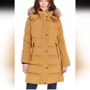 Women's Mustard Parka with Faux Fur Hood Size Medium